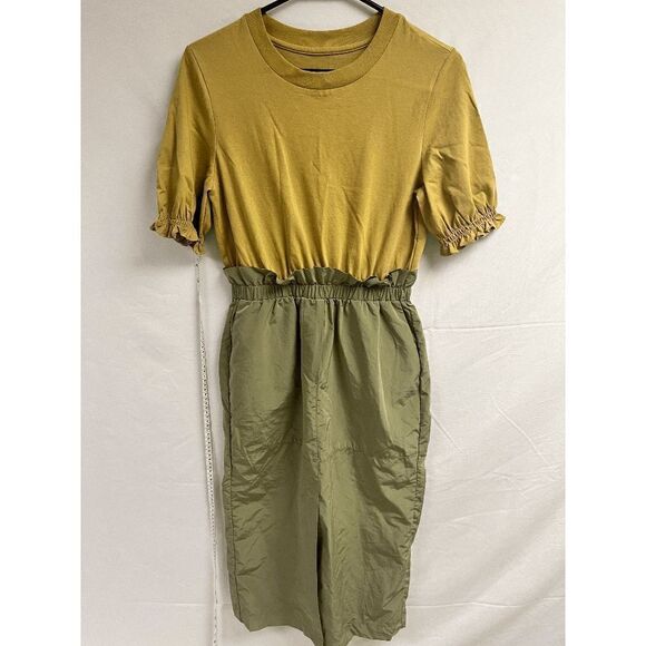 Womens Short puff Sleeve Cropped Pants Jumpsuit Olive Brown Size Small - Picture 9 of 11